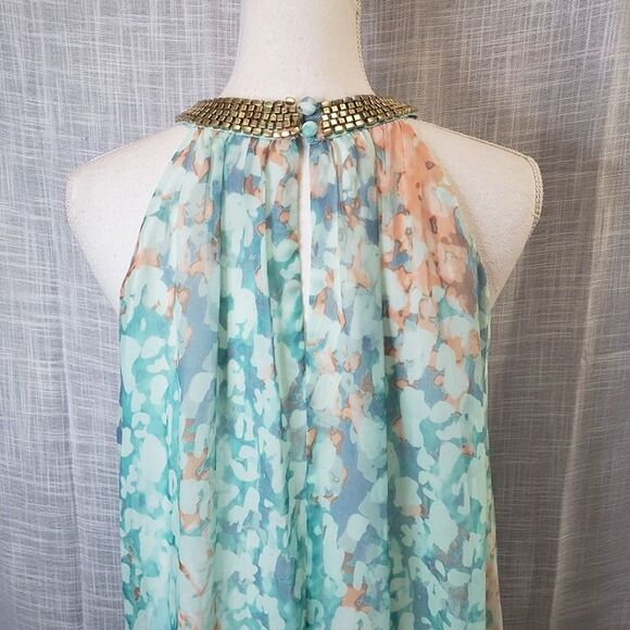 NICE Vince Camuto Minty Slvls Gold Bead Neckline Shift Dress womens size 6 Comfy - Picture 4 of 8